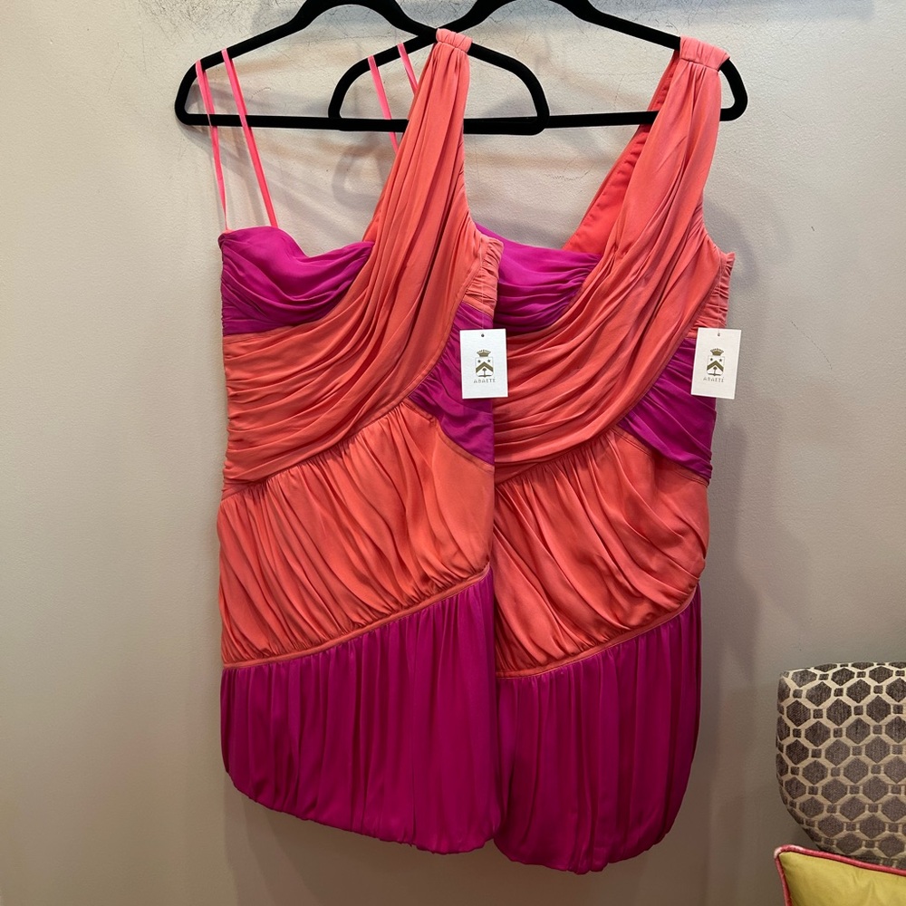Abaete One Shoulder Dress in Vibrant Pink and Orange